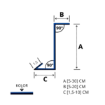 Obróbka przyścienna pod blachę - Rysunek techniczny, na wymiar, obróbka z blachy powlekanej 0,5 mm.