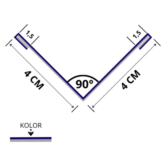 Kątownik wewnętrzny wzmocniony 4x4 cm 90 stopni rysunek techniczny