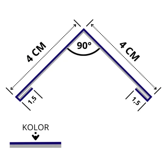 Kątownik zewnętrzny wzmocniony 4x4 cm 90 stopni rysunek techniczny