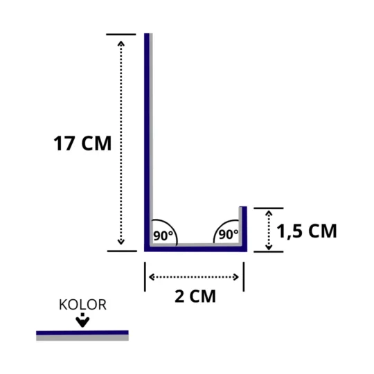Obróbka pod wiatrownice 17,5x2x1,3 cm do krokwi 16 cm rysunek techniczny
