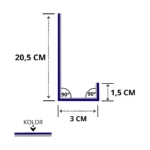 Pas podrynnowy 20,5x3x1,5 cm do krokwi 18 cm rysunek techniczny