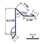 Wiatrownica pod blachę lub dachówkę 8,5x6x3x1,5x1,5 cm rysunek techniczny