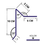 Wiatrownica pod gont lub pape 10x6x3x1,5 cm rysunek techniczny