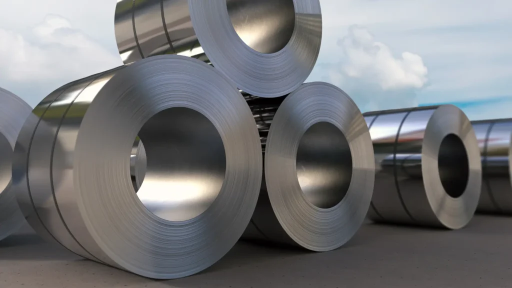 Zdjęcie przedstawia arkusze blachy w rolce na obróbki blacharskie