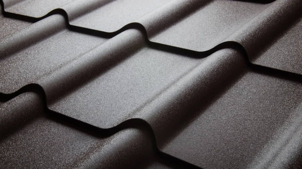 Jak zamontować blachodachówkę - zdjęcie przedstawia arkusz blachodachówki w kolorze ciemnego brązu