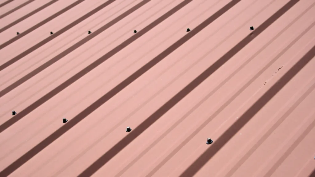 Jak wkręcać wkręty farmerskie do dachu z blachy - zdjęcie przedstawia blachę trapezową t35 która jest przykręcona do dachu za pomocą wkrętów farmerskich