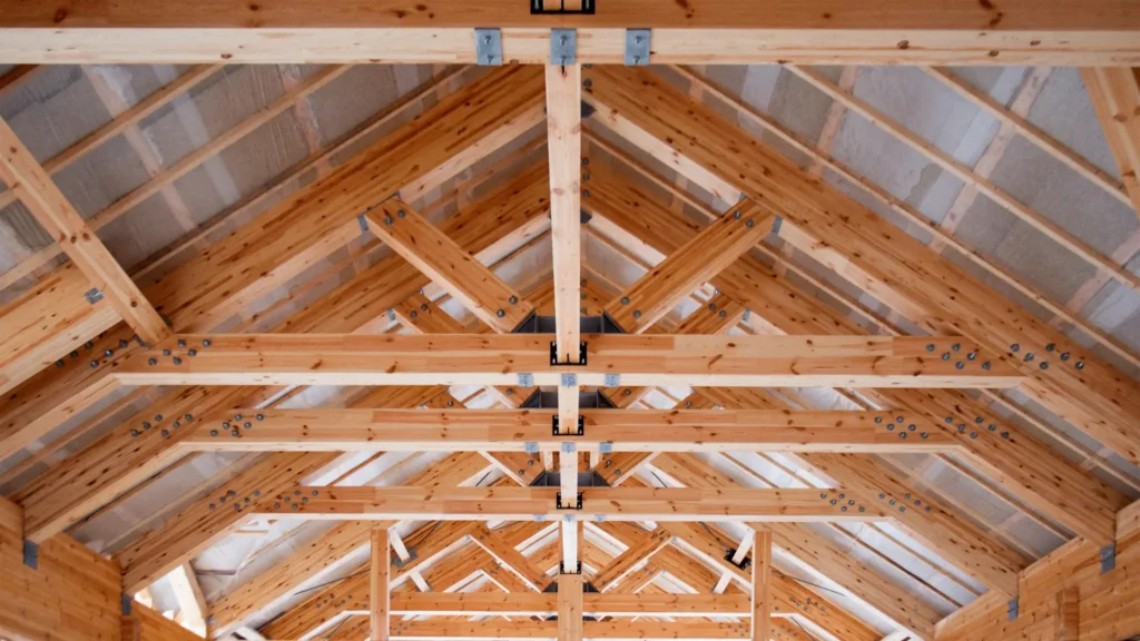 Taśmy dekarskie w dachach blaszanych - zdjęcie przedstawia taśmę dekarską założoną pod dachem blaszanym - widok od dołu