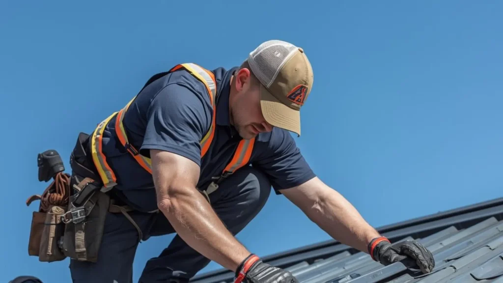 Instrukcja montażu gąsiora dachowego – pokazanie prawidłowego umieszczenia i mocowania elementu na szczycie dachu, aby zapewnić szczelność i stabilność