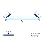 Maskownica zewnętrzna ukośna – obróbka blacharska – rysunek techniczny. Rysunek przedstawia wymiary i szczegóły konstrukcyjne produktu przeznaczonego do wykończenia zewnętrznych krawędzi dachowych.