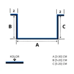 Maskownica wewnętrzna z mocowaniem zewnętrznym – obróbka blacharska – rysunek techniczny. Rysunek przedstawia wymiary i szczegóły konstrukcyjne produktu.